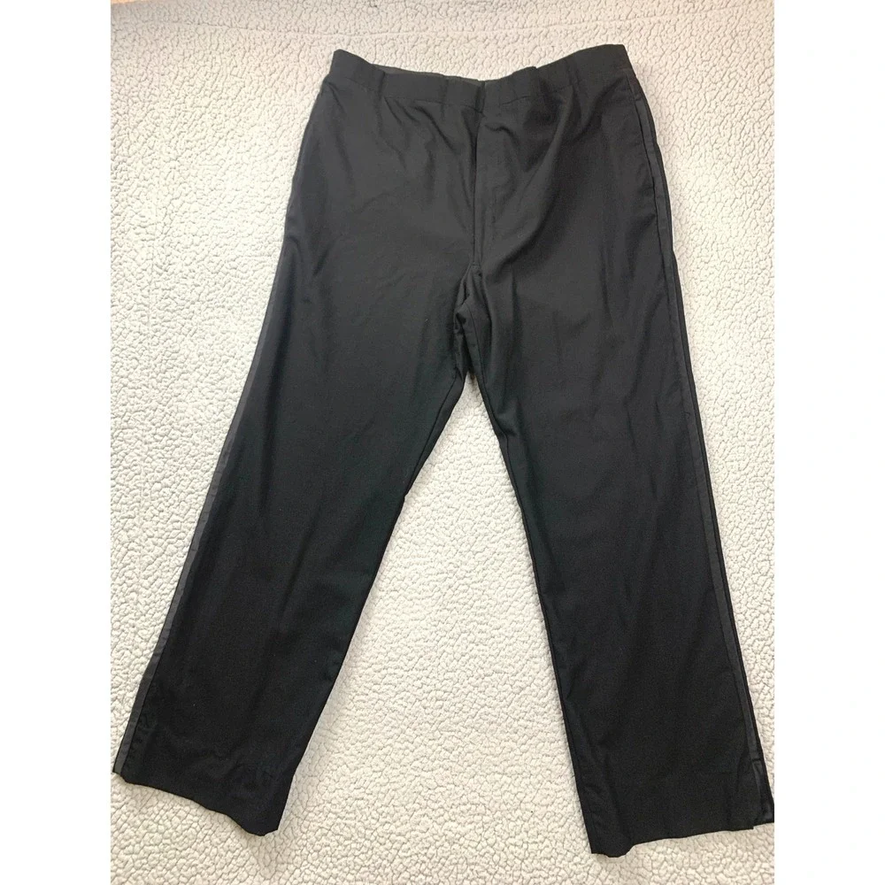 Vintage Men's Tuxedo Pants 42x31 Black Satin Stripe Straight Leg Talon Zip